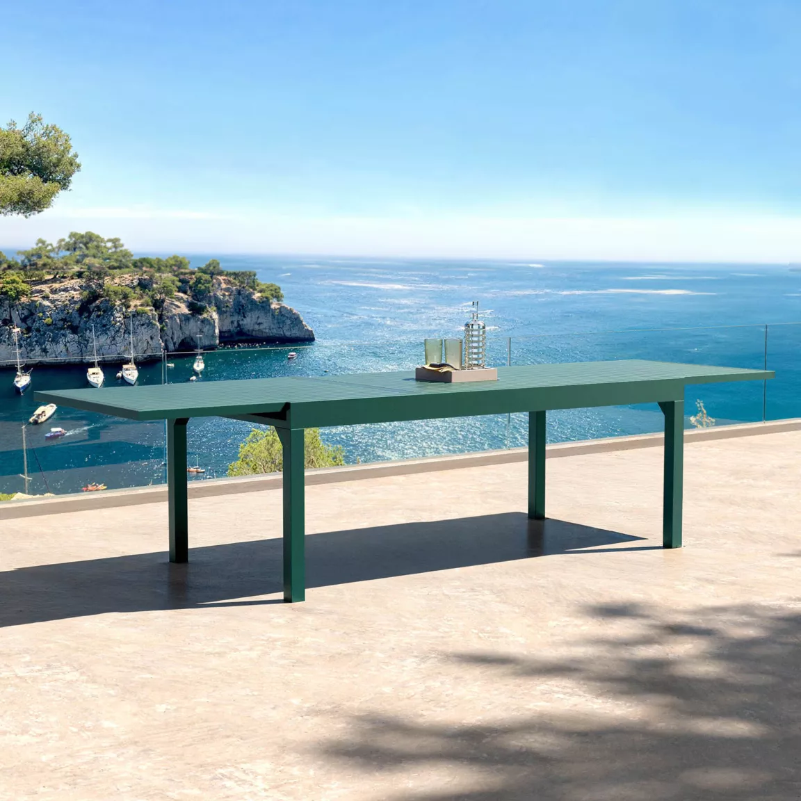 Table de jardin extensible aluminium 12 places (200/320 x 100 cm) Murano Bleu pétrole
