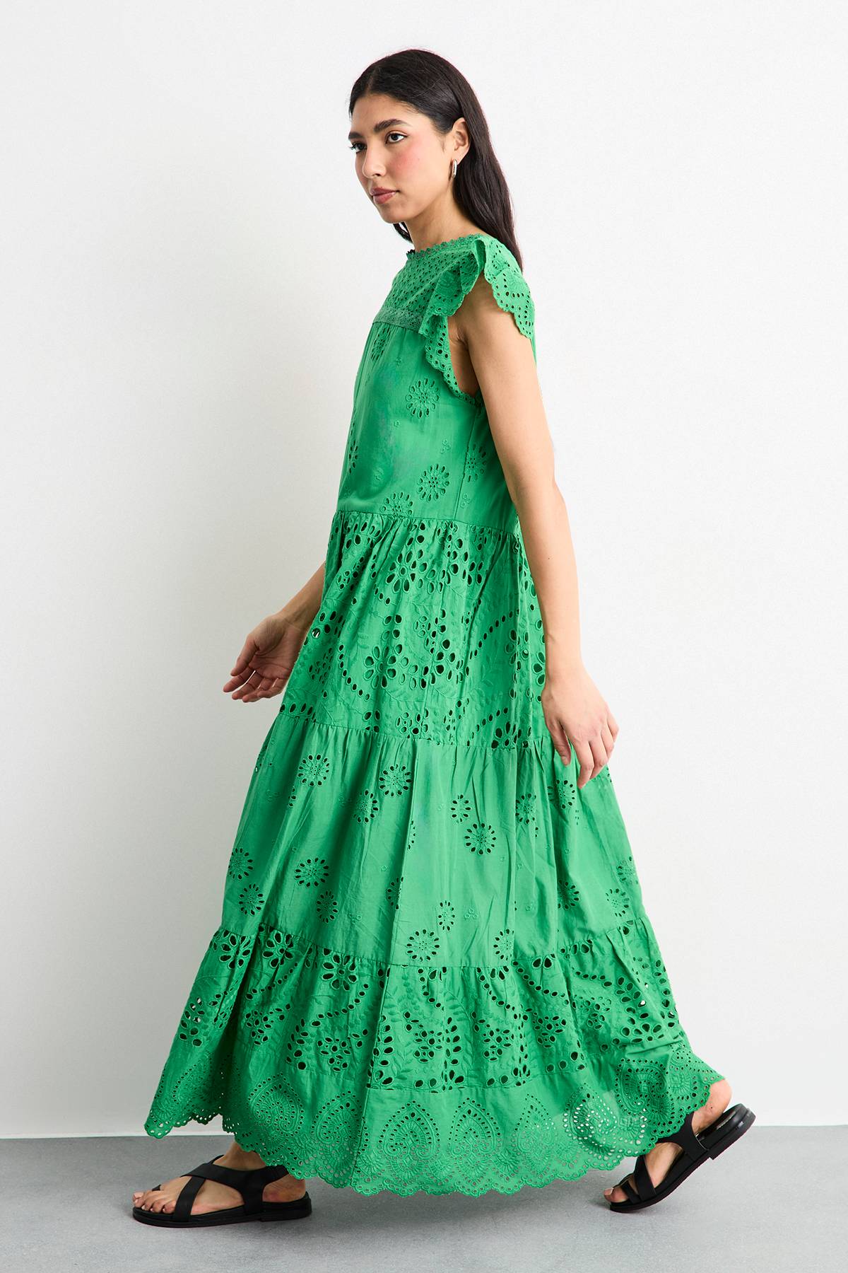 Warehouse Robe Midi Étagée Mix Broderie