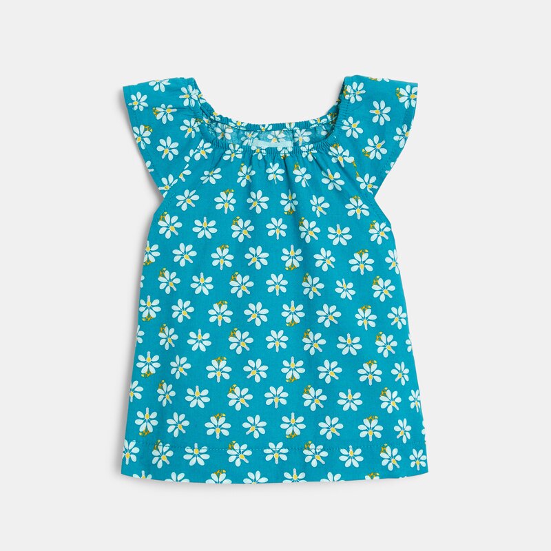 Blouse imprimée palmiers et short bleue bébé fille Bleu