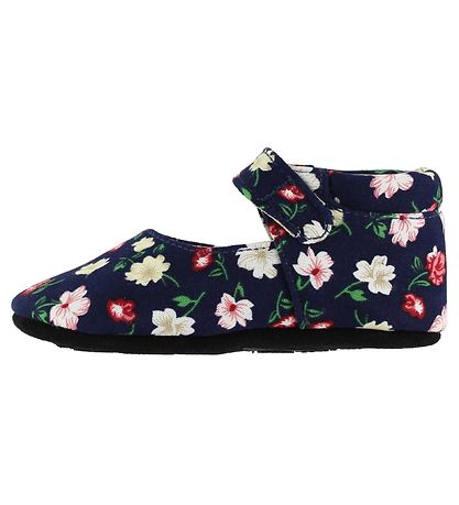 Fuzzies Ballerina Hausschuhe - Flora - Navy m. Blumen