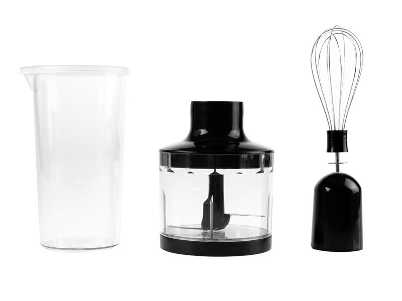 FURBER Stabmixer Pro Trio Edelstahl/Schwarz Stabmixer-Set mit Mixbecher, Häcksler und Schwingbesen