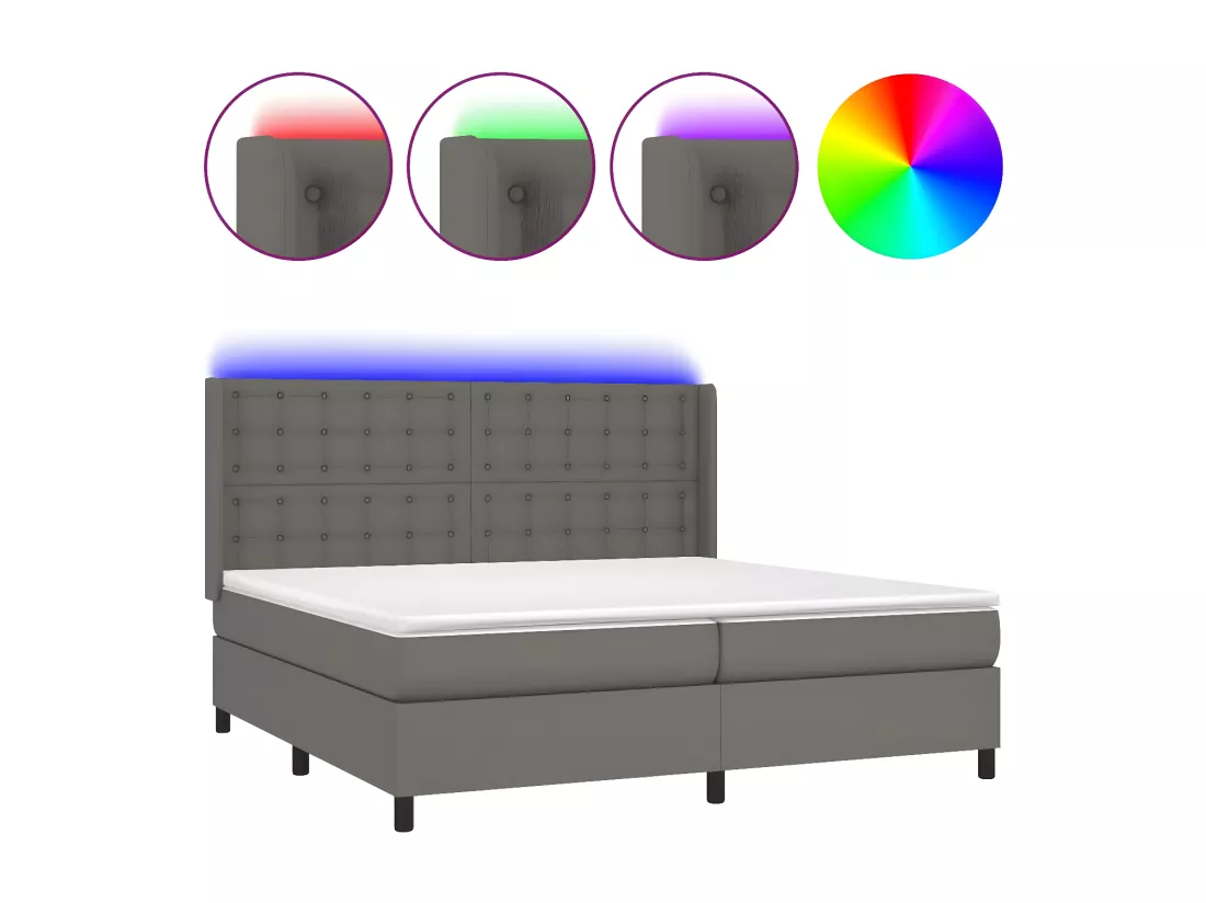 Sommier tapissier et matelas et LED Gris 200x200 cm Similicuir