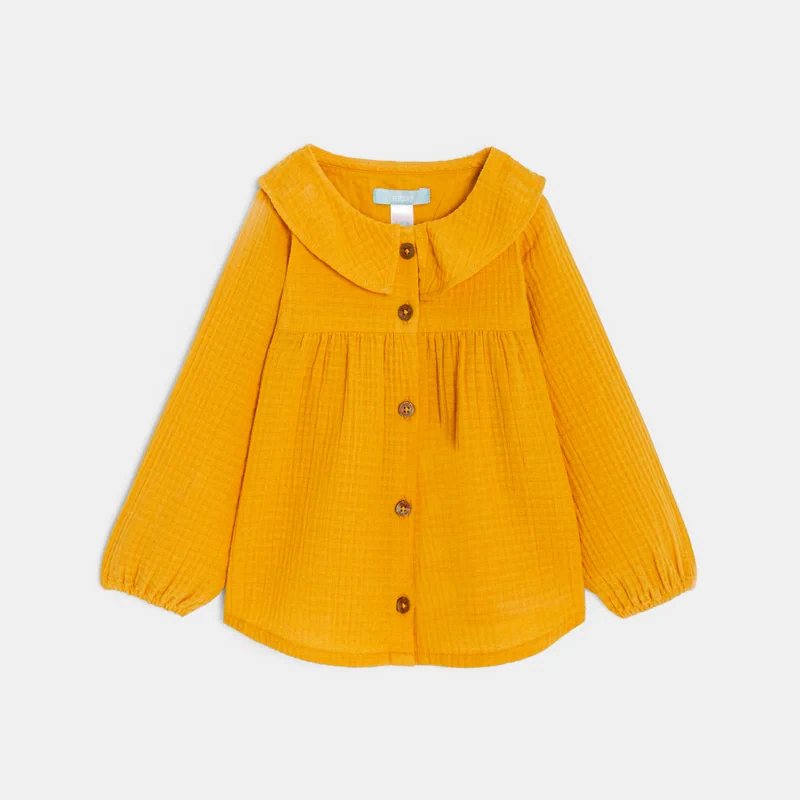Blouse gaze de coton nid d'abeille orange bébé fille Jaune