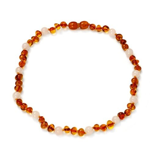 Collier en ambre 34cm quartz rose