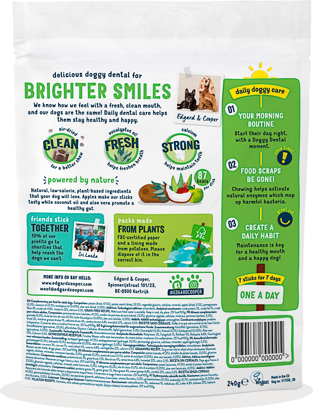 Edgard & Cooper kauwsticks Doggy Dental appel en eucalyptusolie L 7 stuks