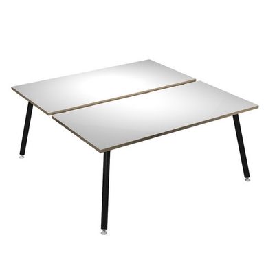Bureau Bench LEONARDO - L140 x H74 x P168 - Pieds métal noirs - Blanc chants chêne