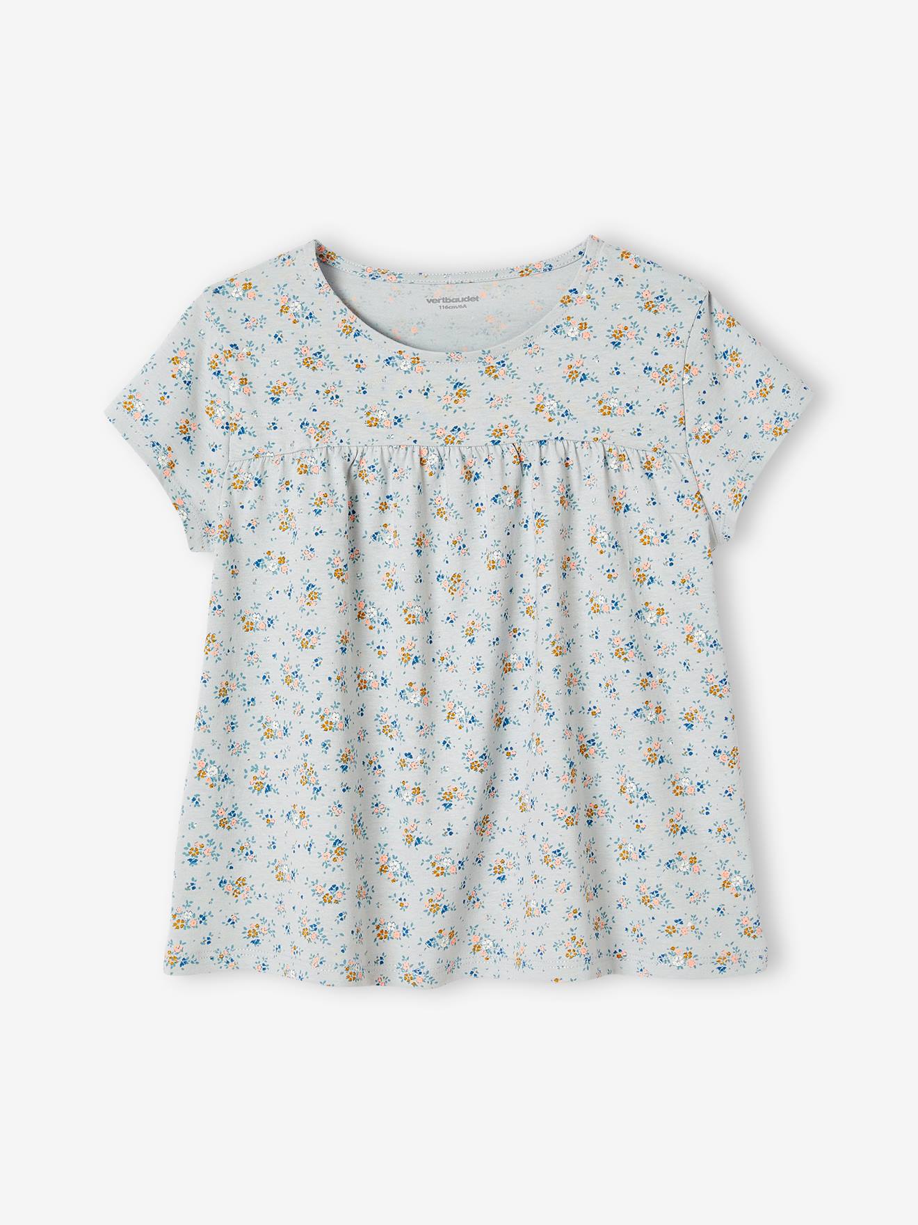 Blusa estilo camiseta floral azul claro para meninas