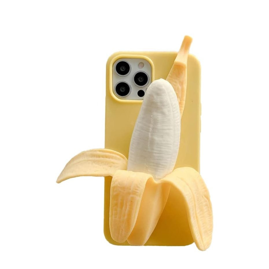 iPhone 15 Pro 3D Silikon Schutzhülle im Bananen Design - Gelb