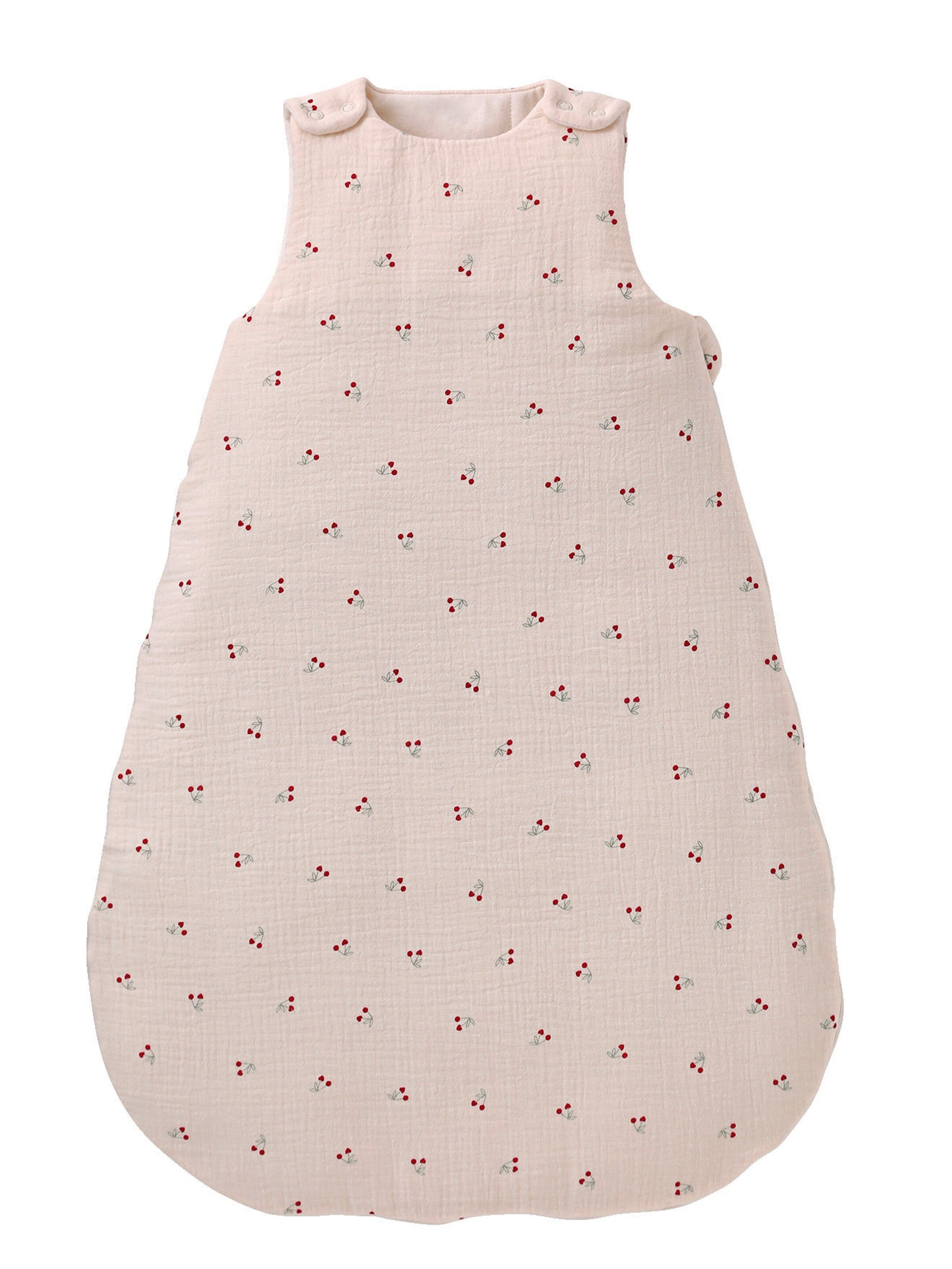 Vertbaudet Ärmelloser Baby Schlafsack CHERRY, beige bedruckt