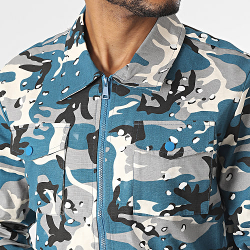 Ensemble Veste Zippée Et Pantalon Cargo Bleu Marine Gris Blanc