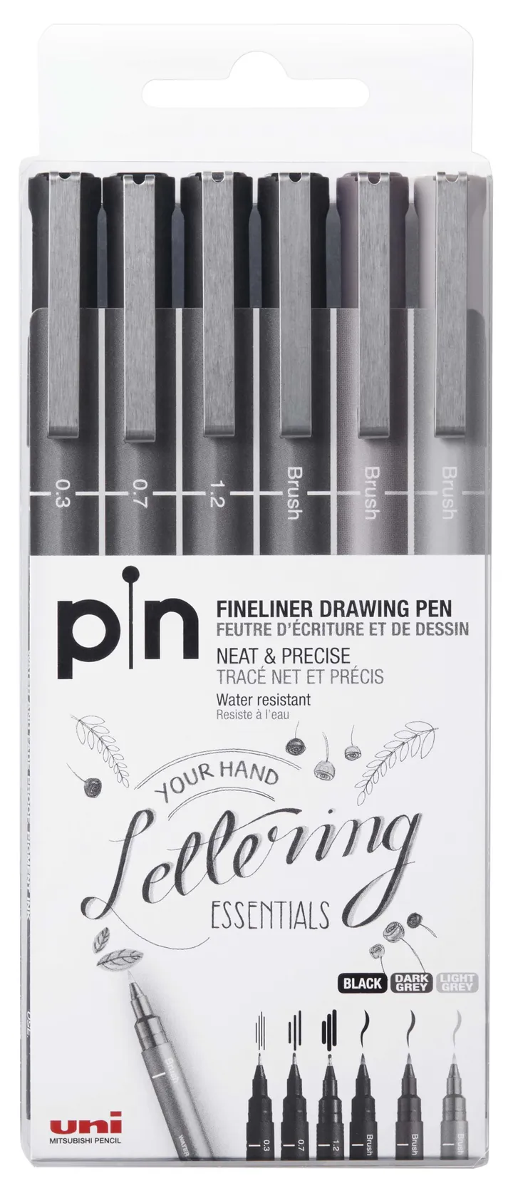 Uni Pin 6 stk. etui Lettering set