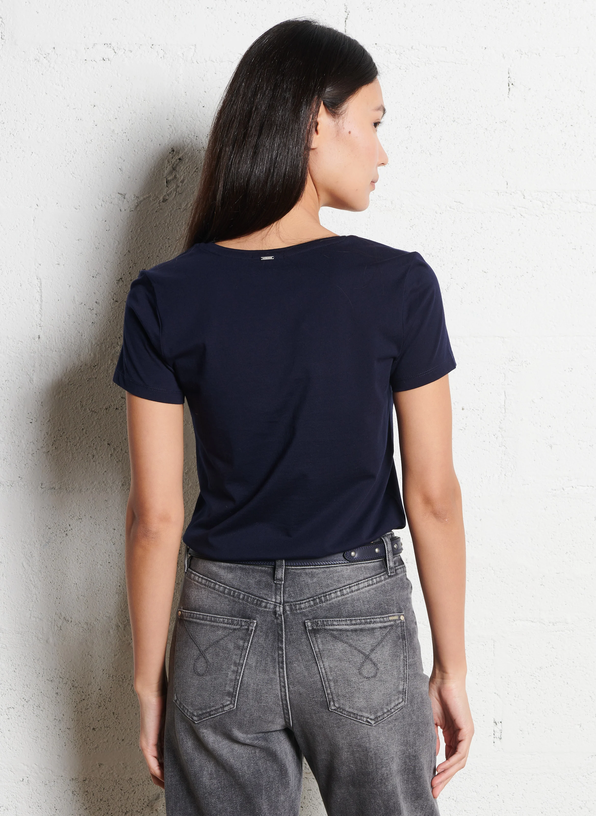 Tee-shirt imprimé et strass en coton | Bleu