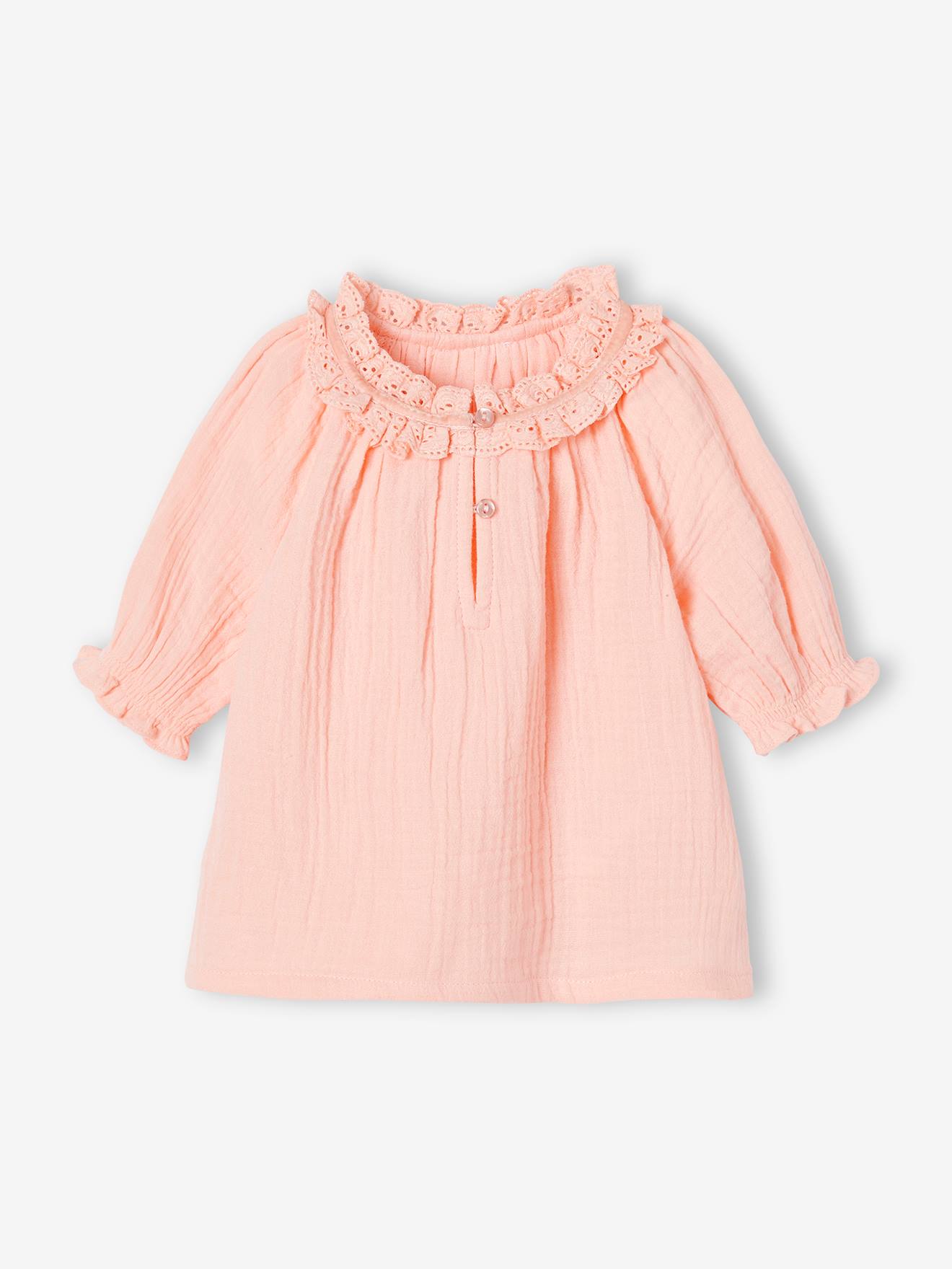 Blusa infantil coral em chiffon de algodão.