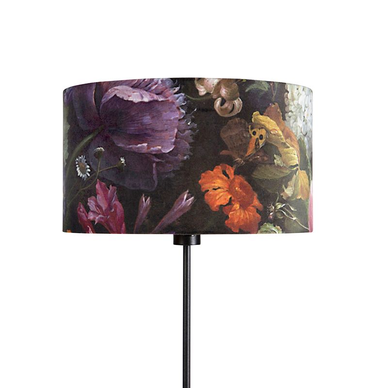 Vloerlamp zwart met velours kap bloemen 35 cm - Parte