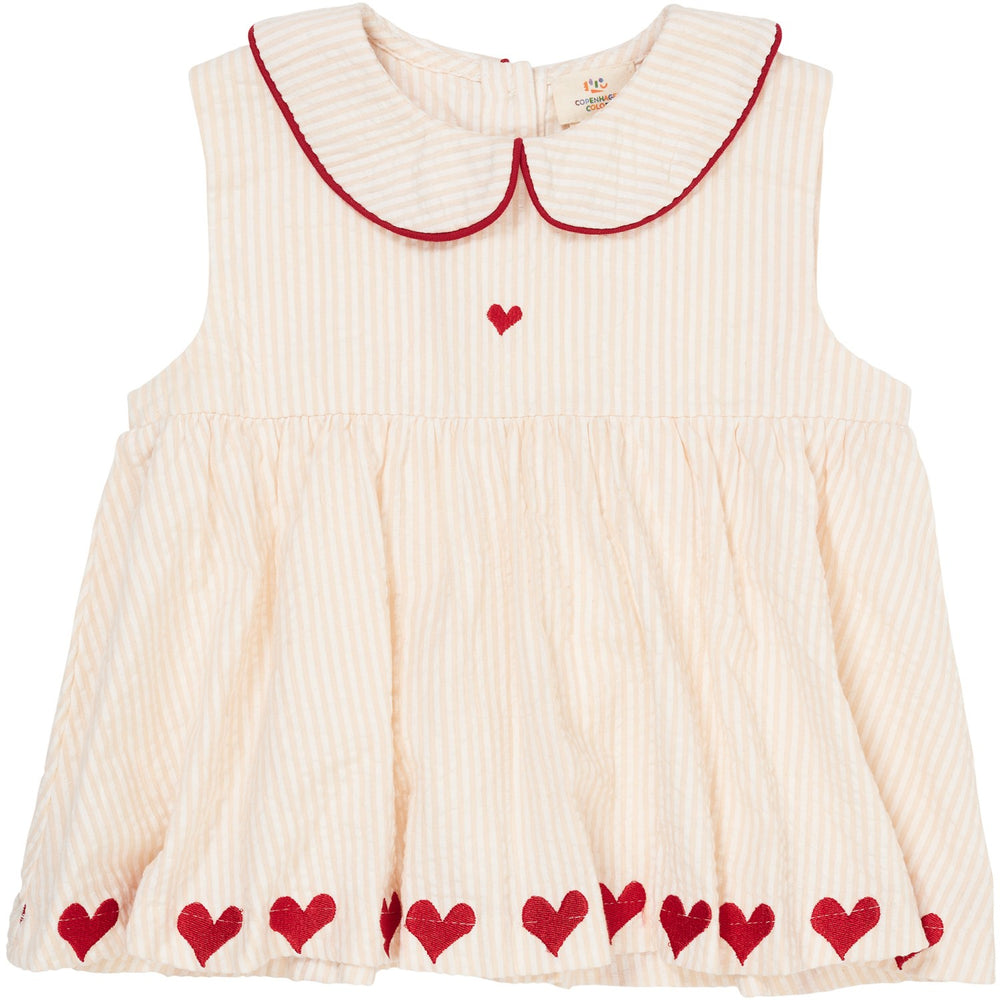 Køb COPENHAGEN COLORS Dusty Rose W Cream Stripe W. Berry Seersucker Ss Bluse W. Hearts