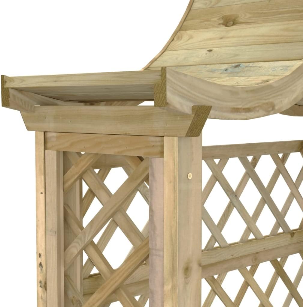 Gartenpergola aus Holz mit Dach und Bank, Gartenbank mit Pergola Sitzbank Bank Rankhilfe Rosenbogen, Gartenpavillon, 146 x 55 x 220 cm