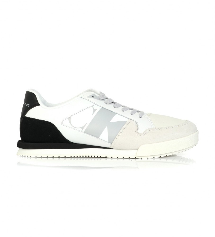 Tênis Calvin Klein Jeans Low Profile Runner em couro misto branco
