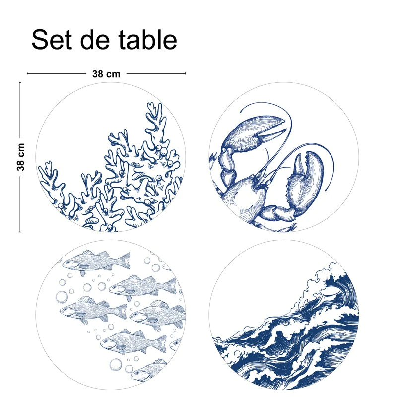 Lot de 4 sets de table L 38xl 38cm - MIX BORD DE MER