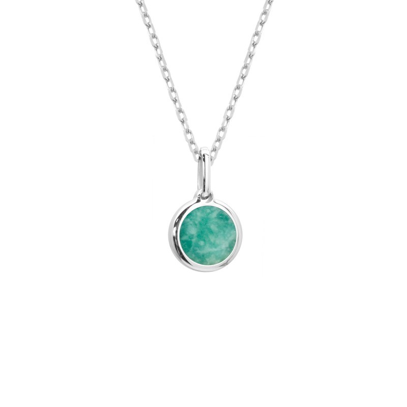 Collier médaille ronde amazonite argent 925 femme - gravure COEUR