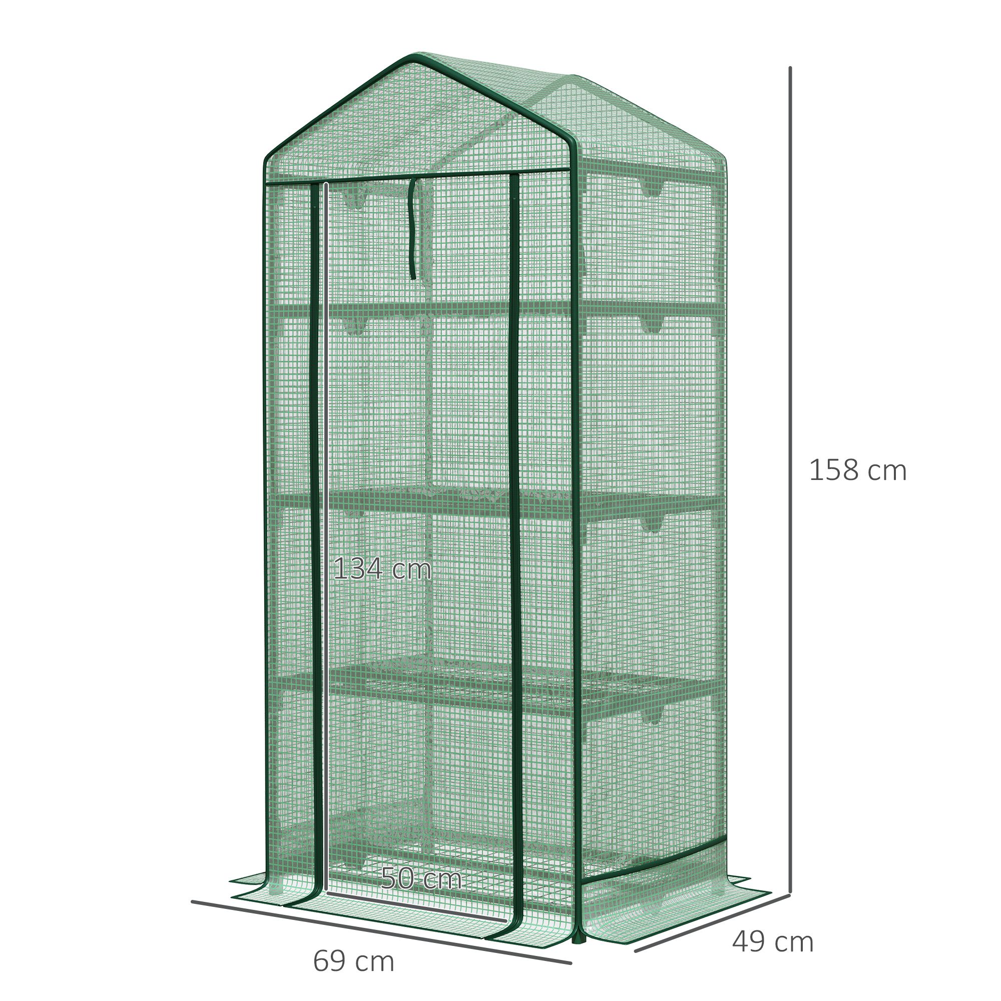 Estufa de jardim Outsunny com 4 prateleiras de arame e porta de enrolar, ideal para plantas em vasos, flores e jardins externos, 69x49x158 cm, verde.