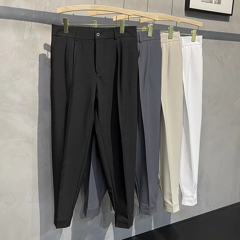 Nataro - Mid Rise Plain Cropped Straight Leg Dress Pants