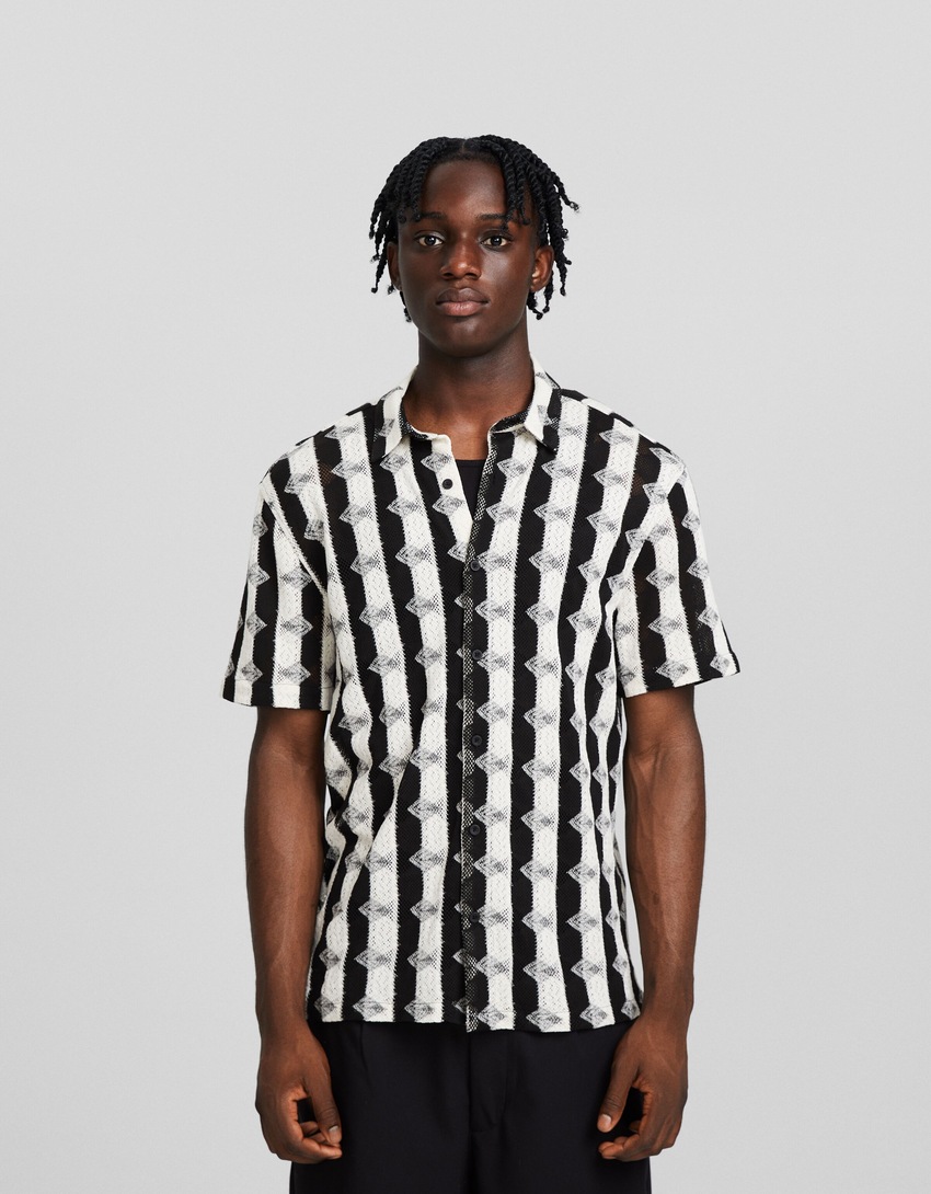 Camisa jacquard de manga curta