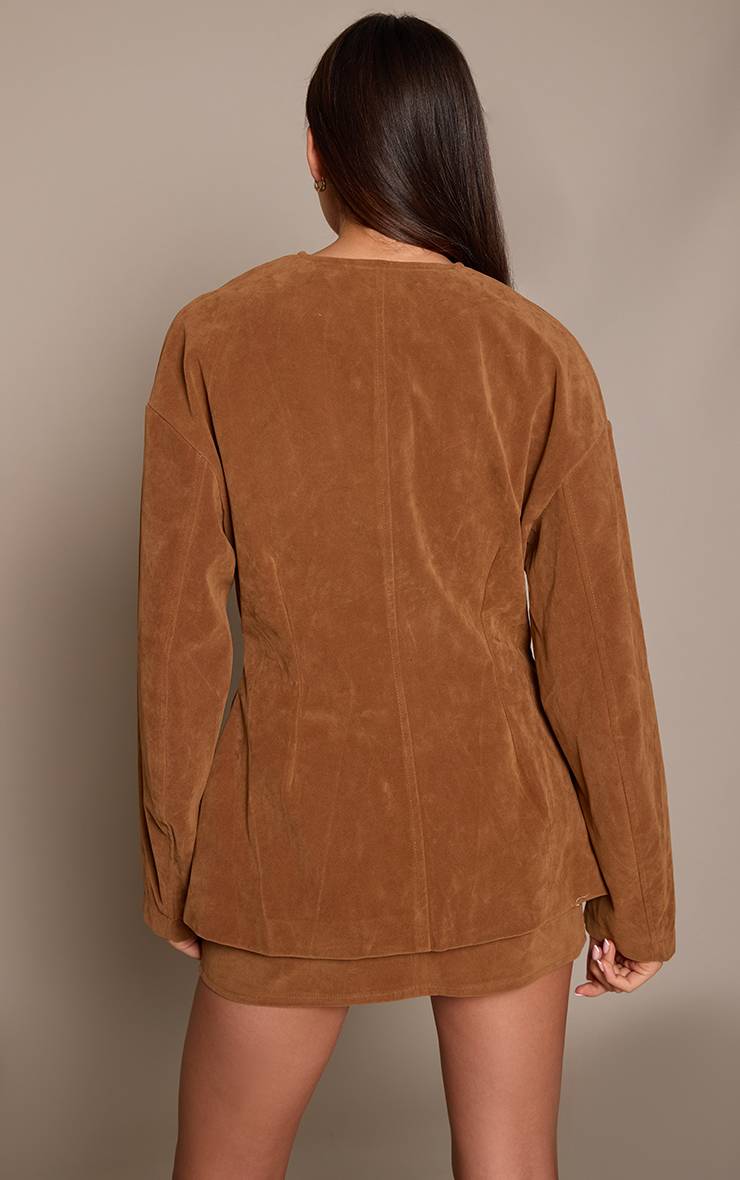 Deep Taupe Ensemble Blazer Sans Col En Synthétique À Manches Cocon