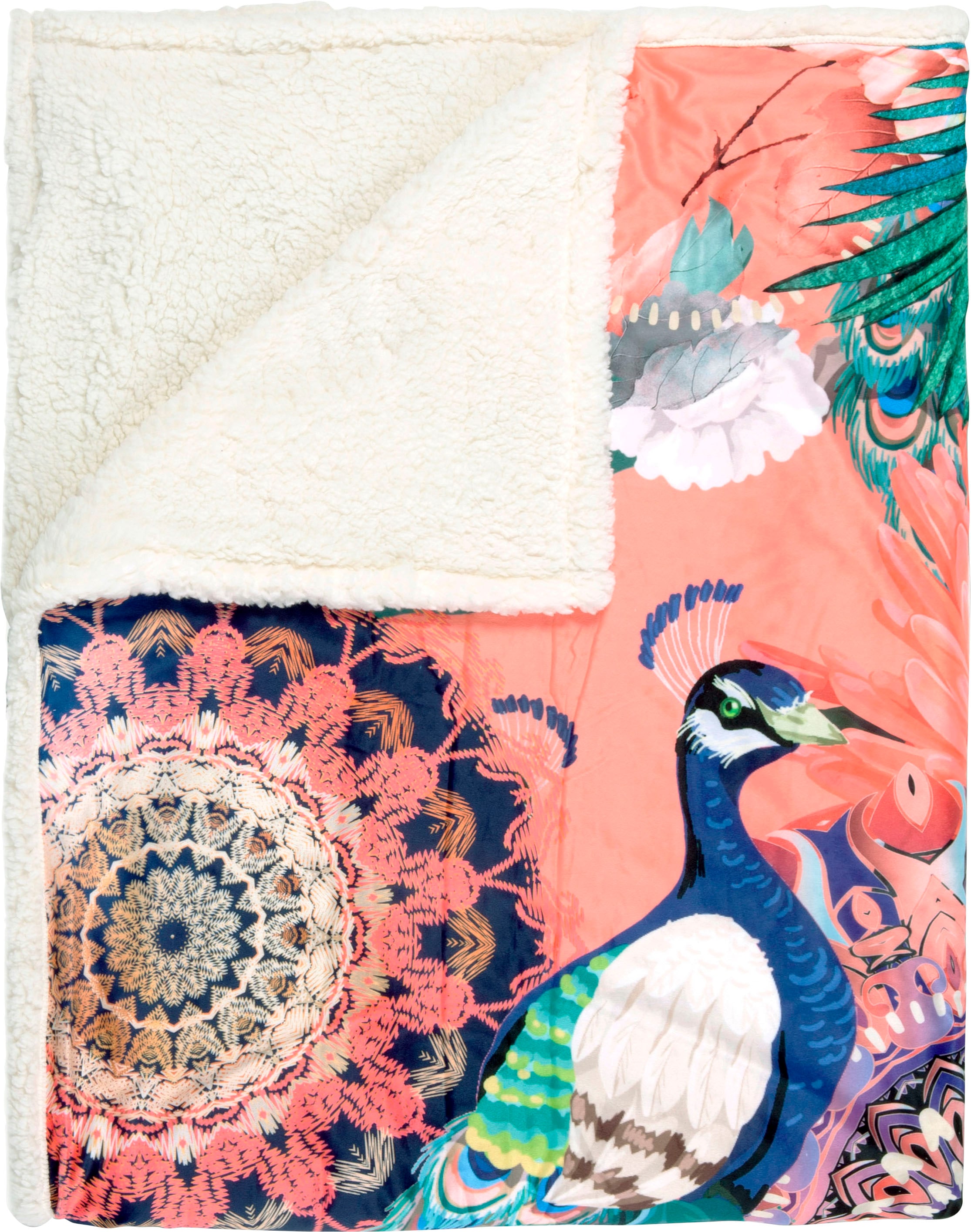 hip Plaid »Ximena« Sehr Weich, Kuscheldecke, 130x160 cm, Wendeoptik, Mandala, Bunt Pfau