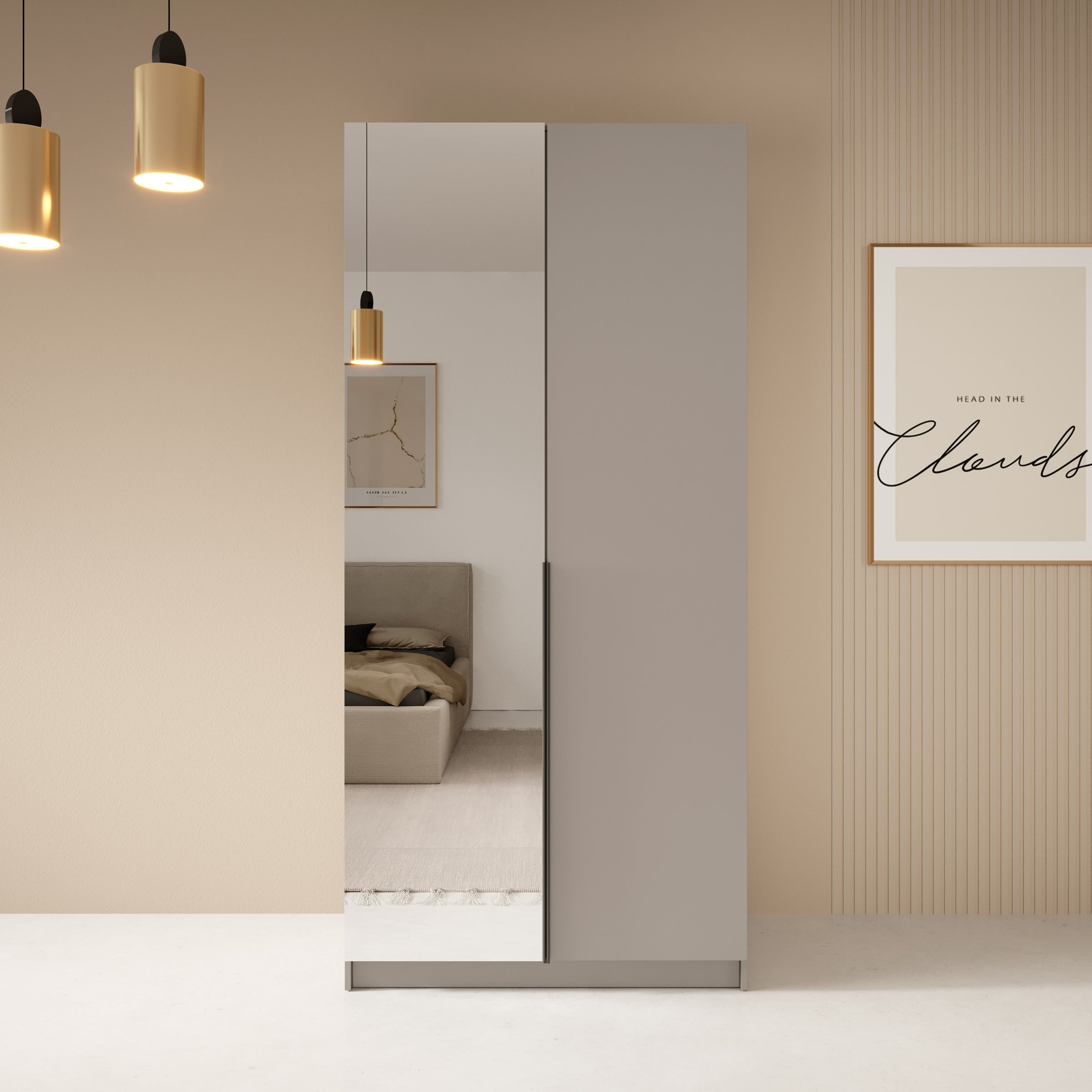 Meubella - Kledingkast Bruno - Beige - 100 cm - Met spiegel