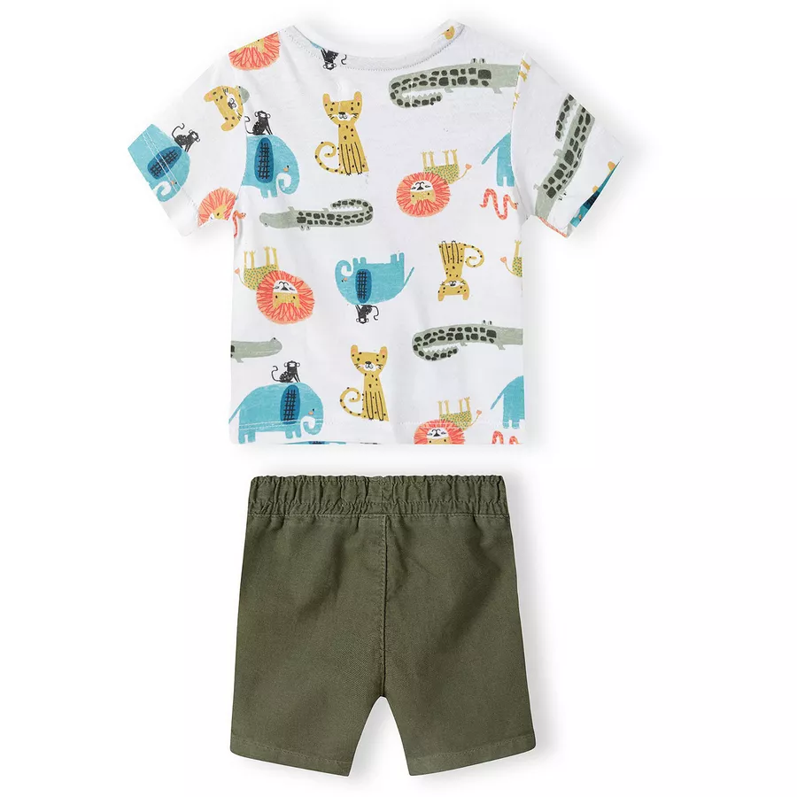 MINOTI T-Shirt und Shorts im Set WeißKhakigrün