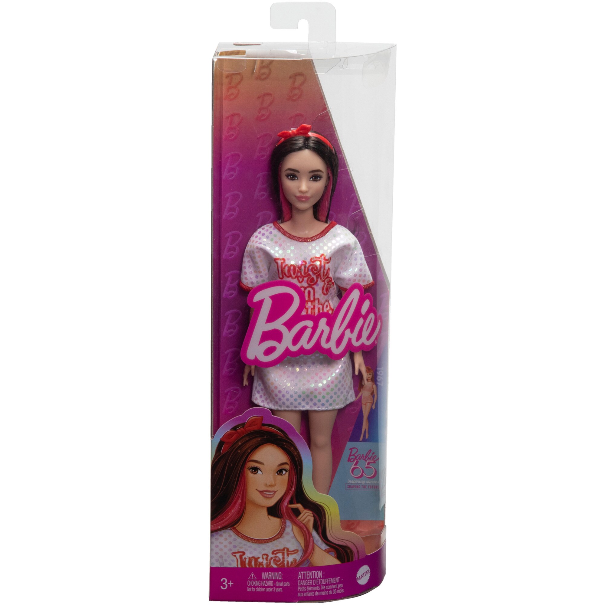 Mattel Puppe Barbie Fashionistas-Puppe mit weißem T-Shirt-Kleid
