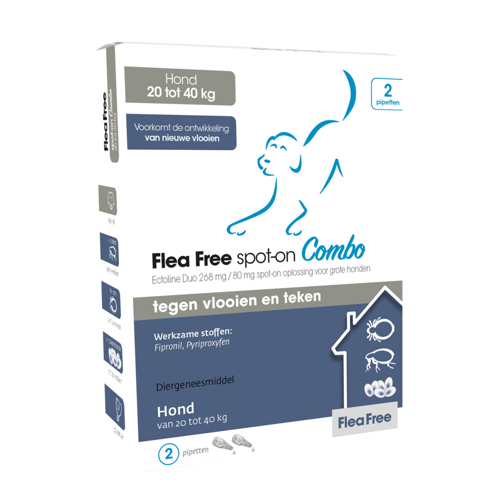 Flea Free Spot-On Combo Anti Vlooien en Teken Druppels Hond 20 - 40 kg2 pipetten