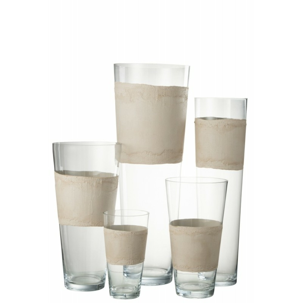 Vase avec ligne en verre beige 19x19x35 cm