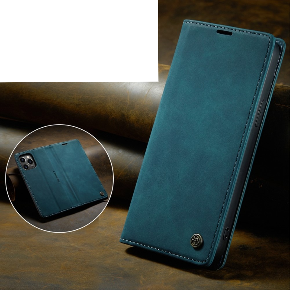 iPhone 14 Pro Leder Tasche Flip Wallet Etui mit Kartenfächern - Blaugrün
