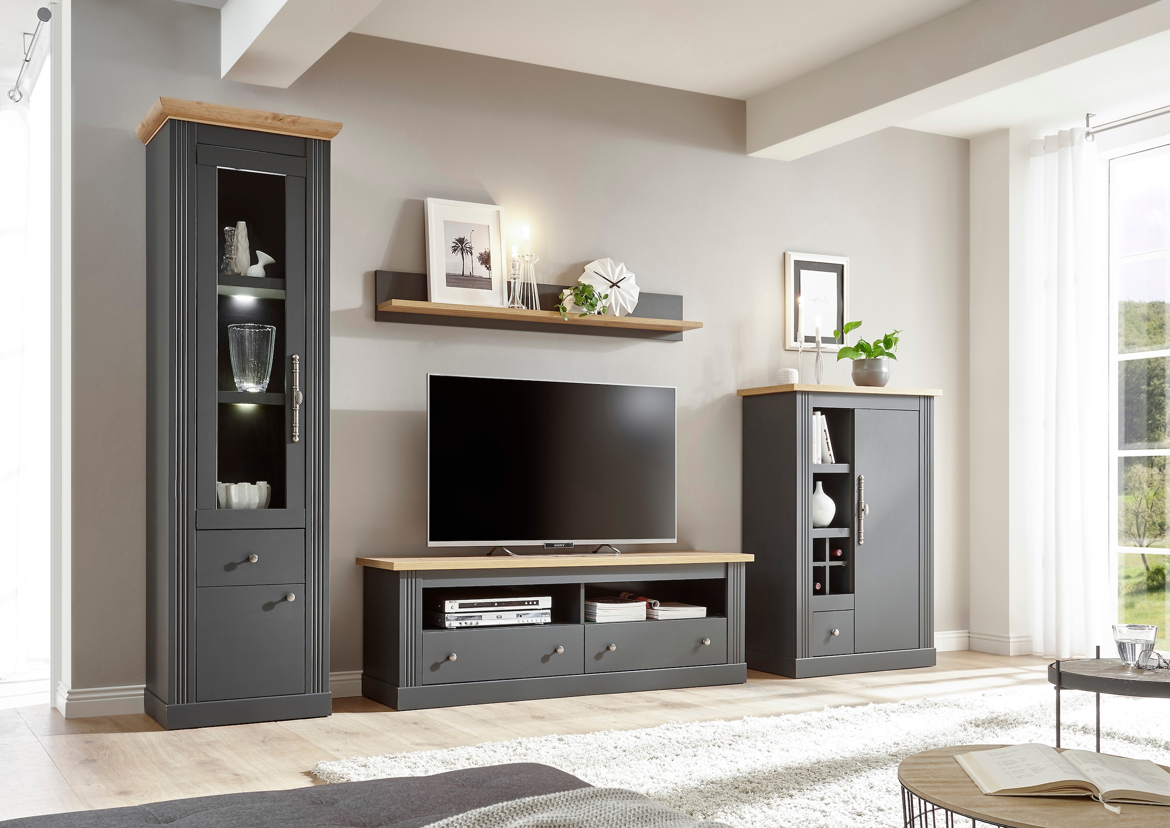 Home affaire Wohnwand »Westminster TOPSELLER!« Set, Vitrine, Lowboard, Kommode, Wandregal, 4 Stk. tlg.