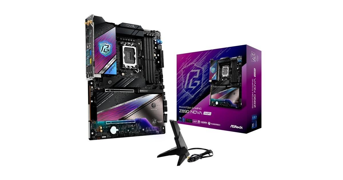 ASRockZ890 Nova WiFi socket 1851 moederbord  (Zwart, RAID,.5Gb-LAN, 2.5Gb-LAN, Wi-Fi 7, BT, Sound, ATX)