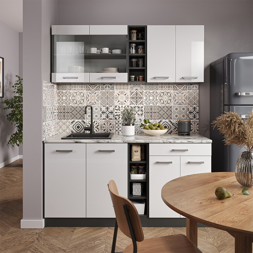 Vicco Küchenzeile Küchenblock Einbauküche R-Line Single Anthrazit Weiß Hochglanz 160 cm