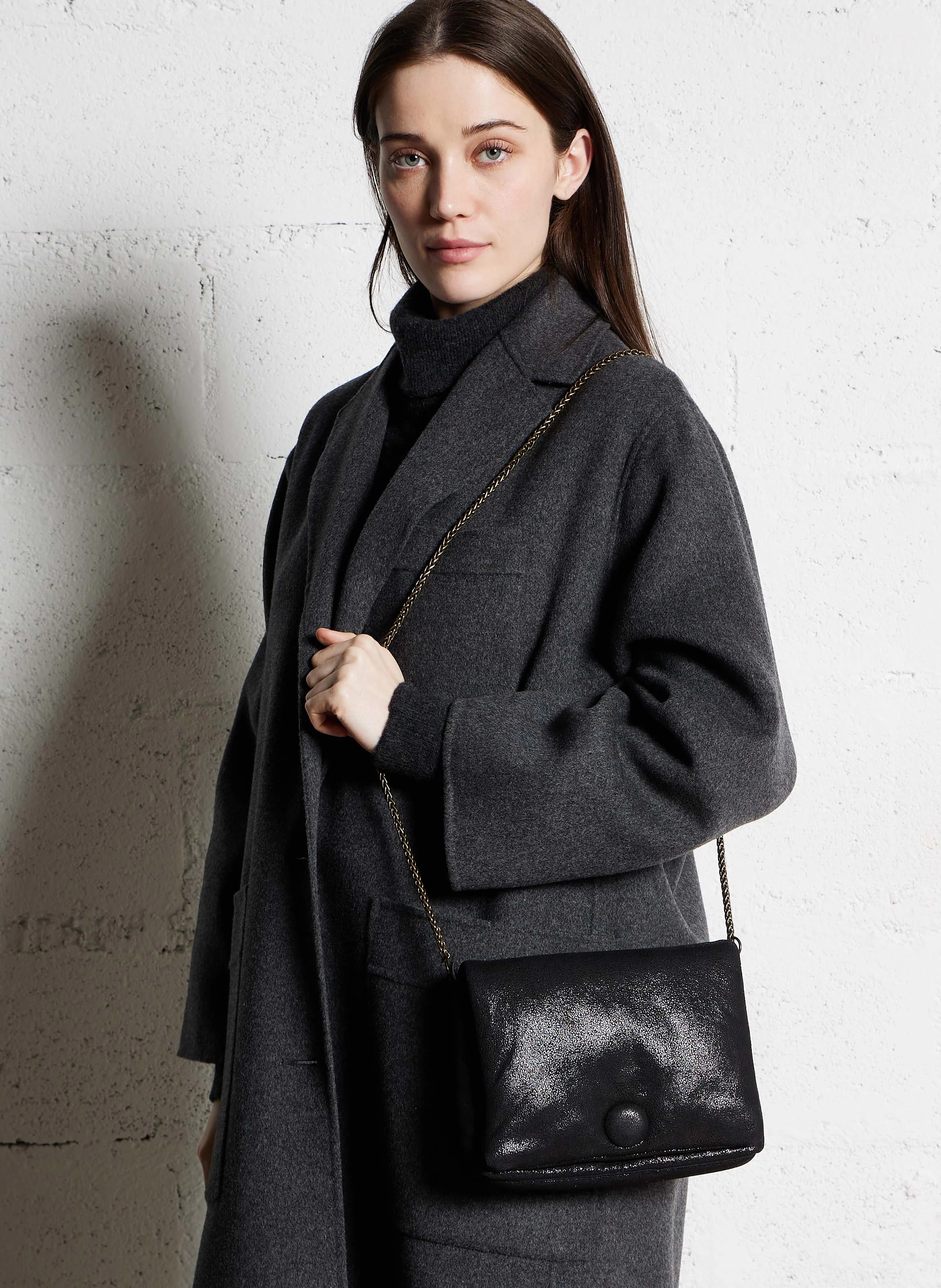 RILLO - Sac bandoulière en cuir velours | Noir