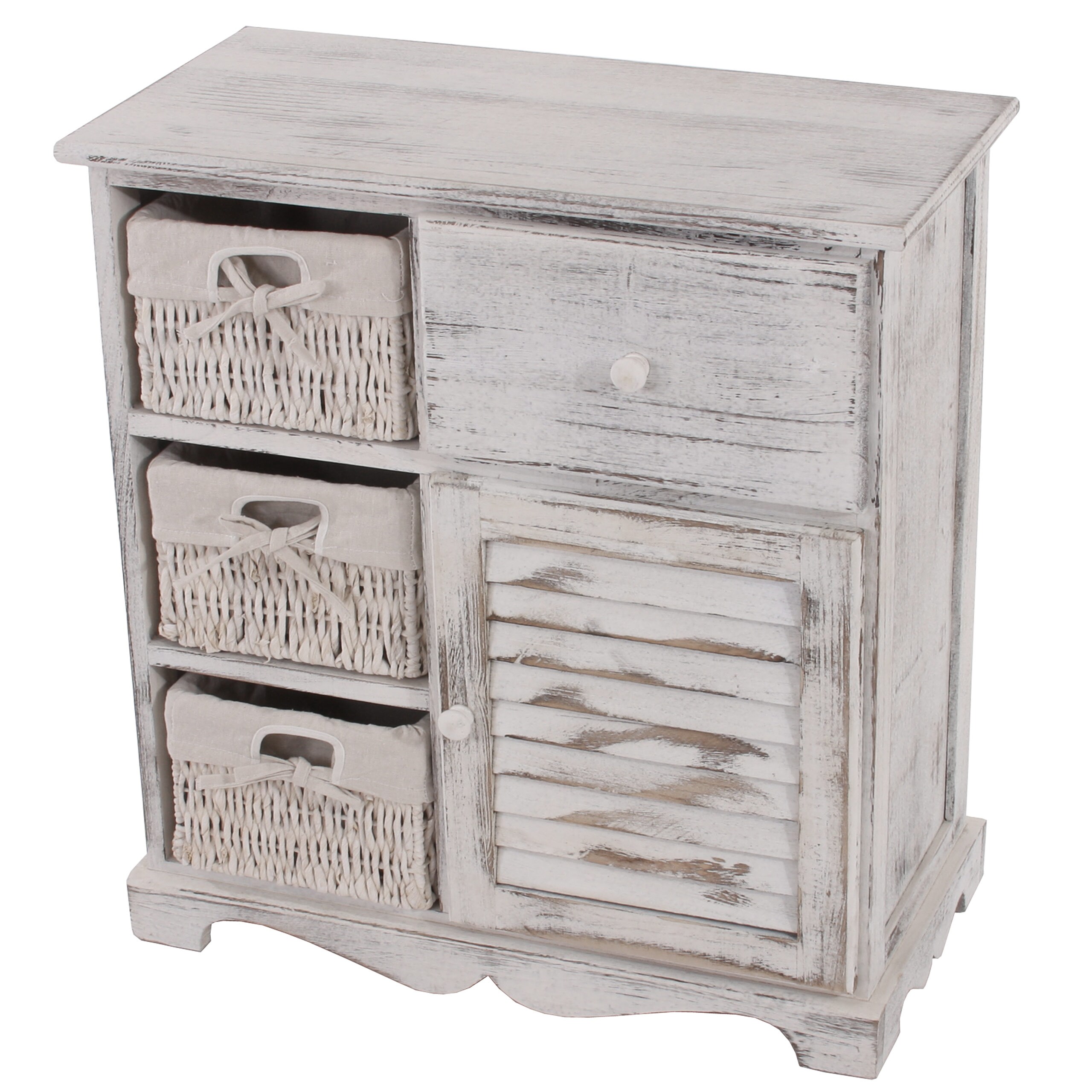 Kommode Schrank mit 3 Körben 63x60x30cm, Shabby-Look, Vintage ~ weiß