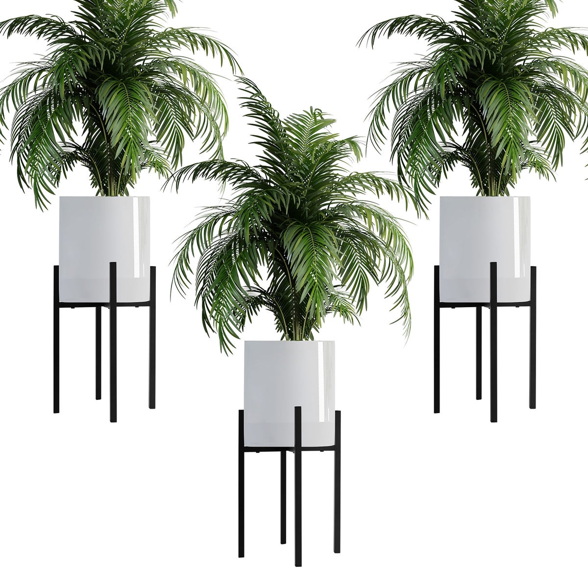 ML-Design 3-delige set zwarte bloemenstandaards, 22-30x22-30x40,5 cm, verstelbaar, moderne bloempotstandaards, stevige metalen plantenstandaards, in maat verstelbare bloempothouders, plantenbakken, decoratieve bloemenhouders