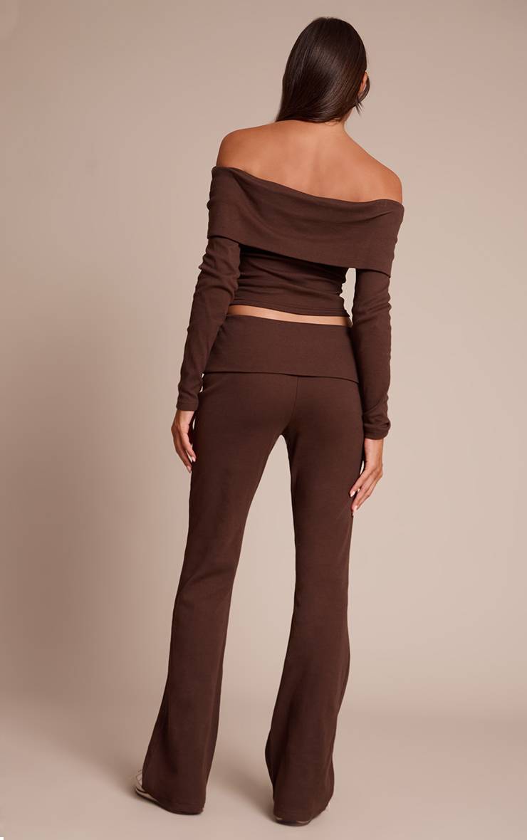 Chocolate Brown Pantalon Droit À Taille Repliée