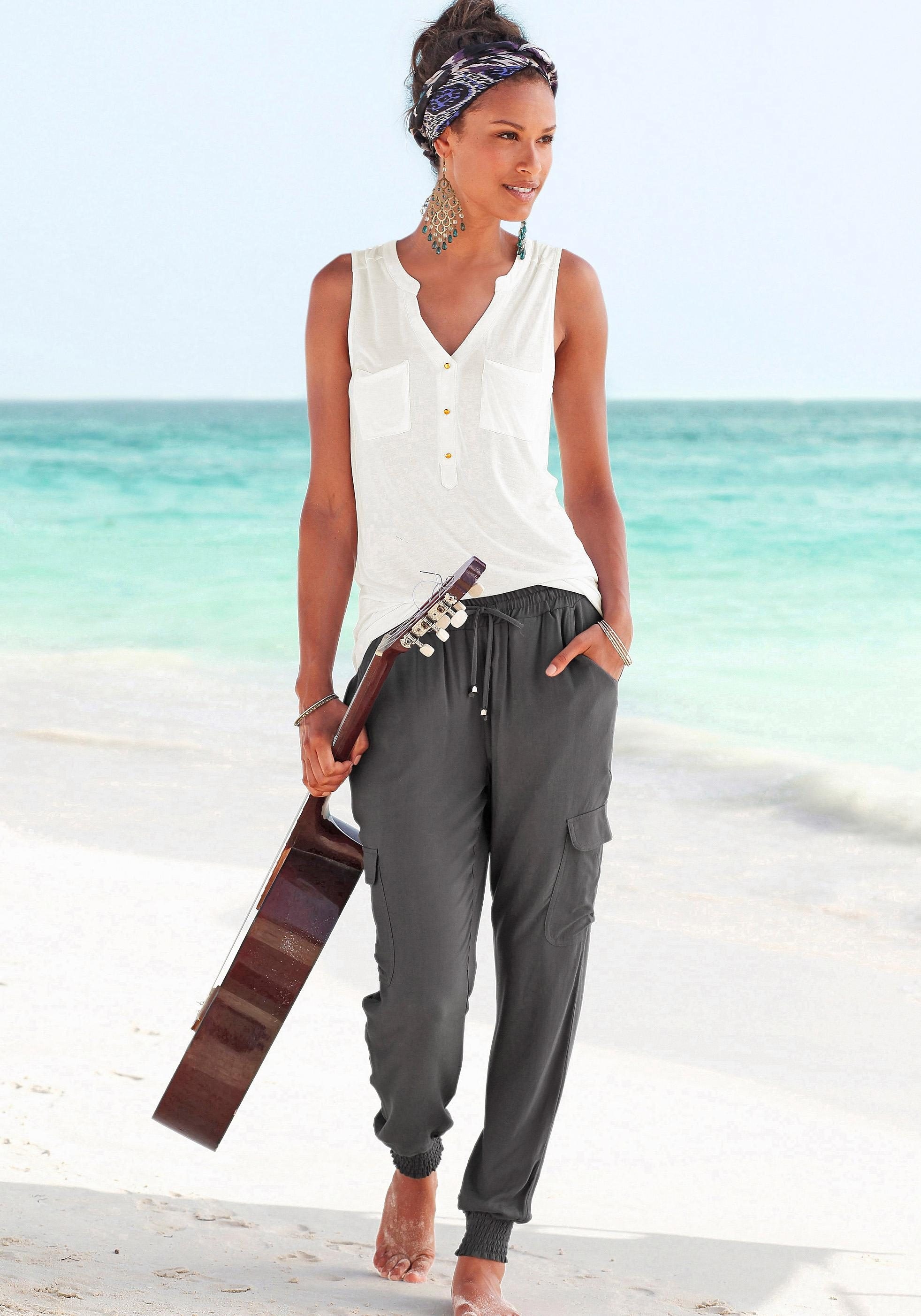 LASCANA Schlupfhose  aus gewebter Viskose mit Taschen, Stoffhose, Cargohose