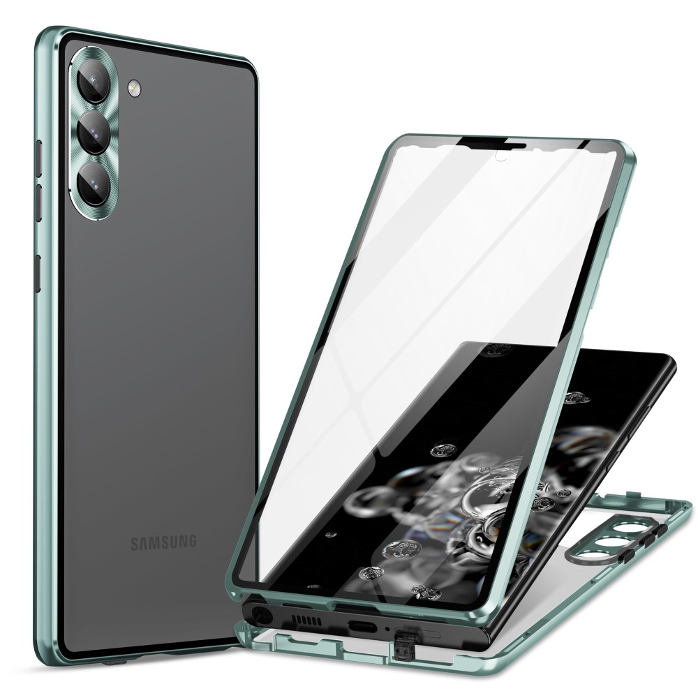 Samsung Galaxy S23 5G Magnetische Alu Schutzhülle mit Panzer Glas Backcover   Display- / Kameraglasschutz (Verschlussmechanismus) - Grün