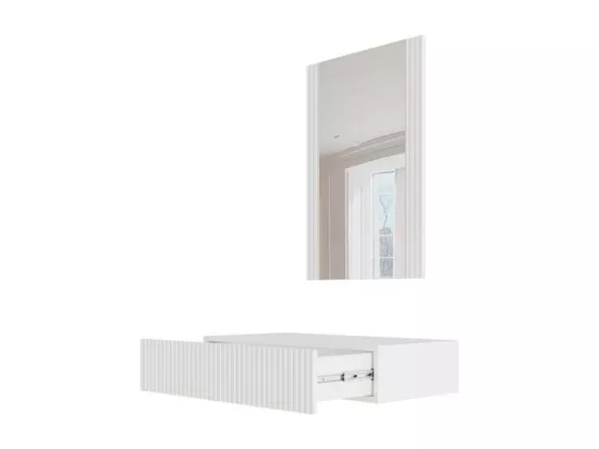 Coiffeuse design suspendue blanc mat + miroir Gustave
