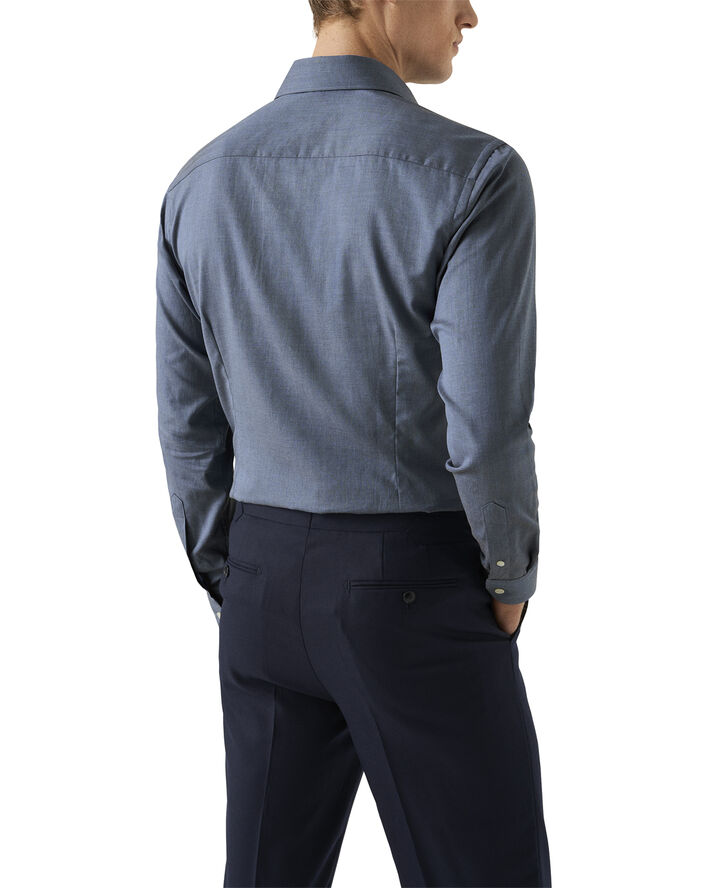 ETON Slim Fit Mid Blue Herringbone Wrinkle Free Flannel Shirt Blå