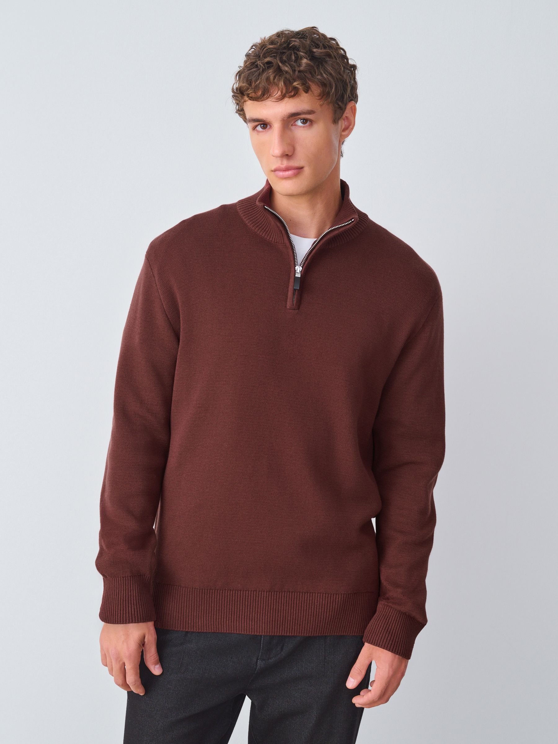 Vijg - Effen - Regular fit 100% katoenen premium trui met korte rits
