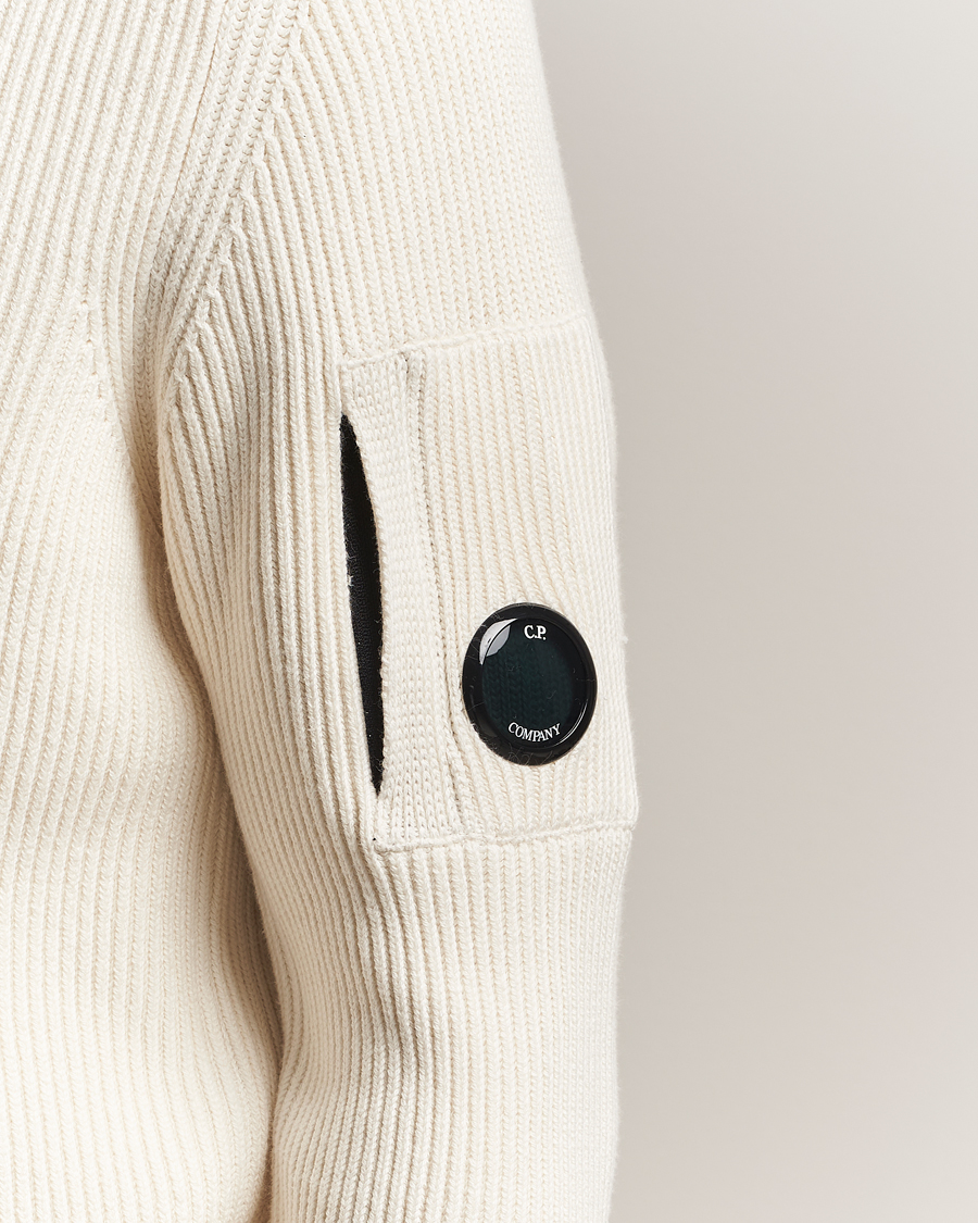C.P. Company Full Rib Knitted Cotton Half Button White