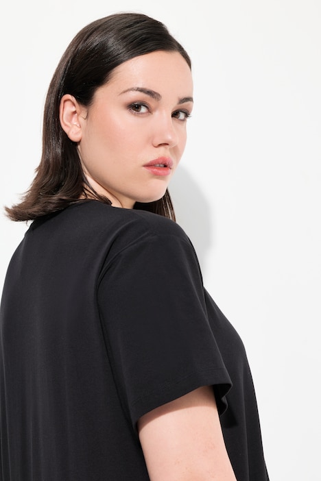 T-Shirt, Brusttasche, Perlen, Oversized, Rundhals, Halbarm