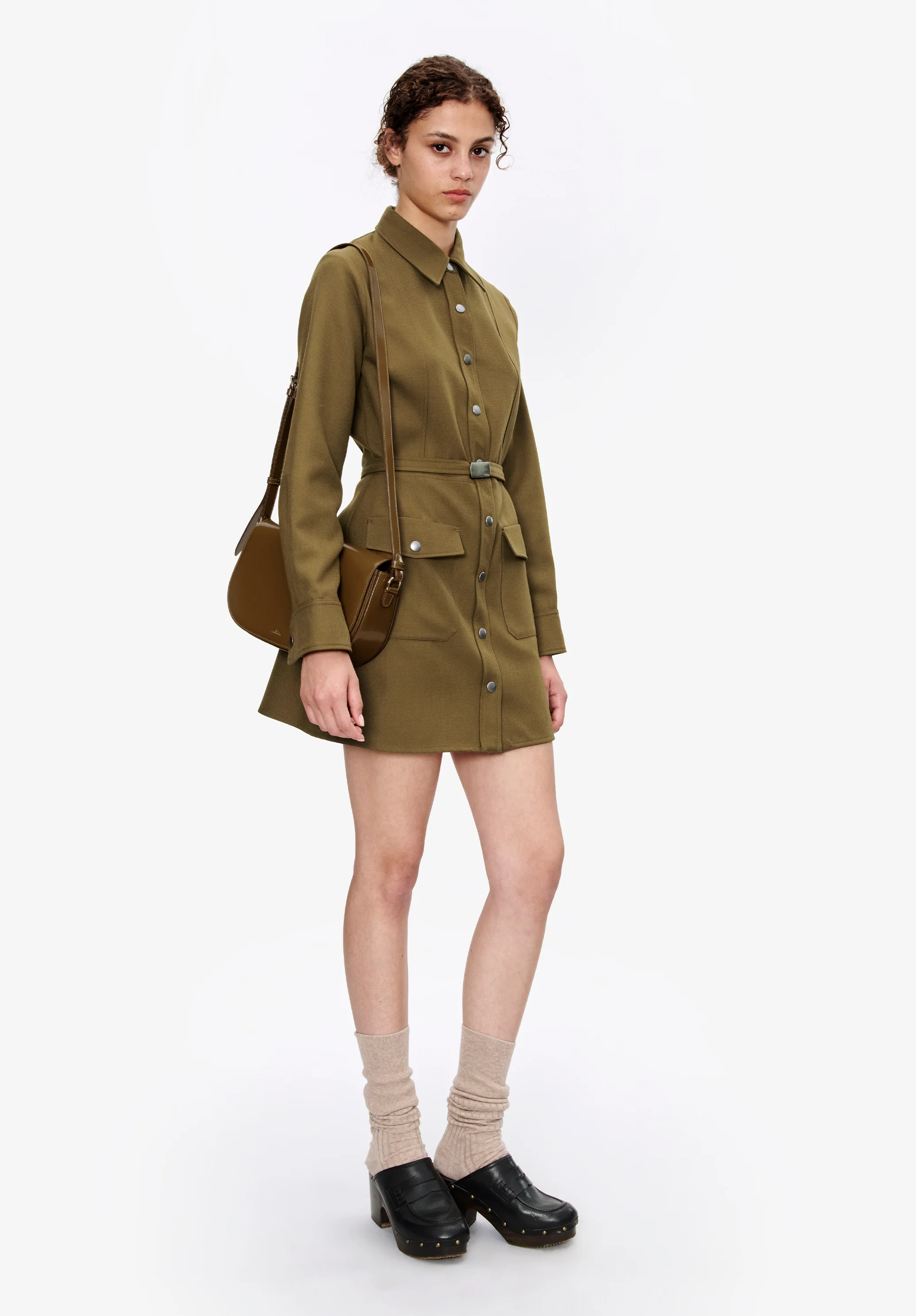 robe chemise ceinturée - Kaki