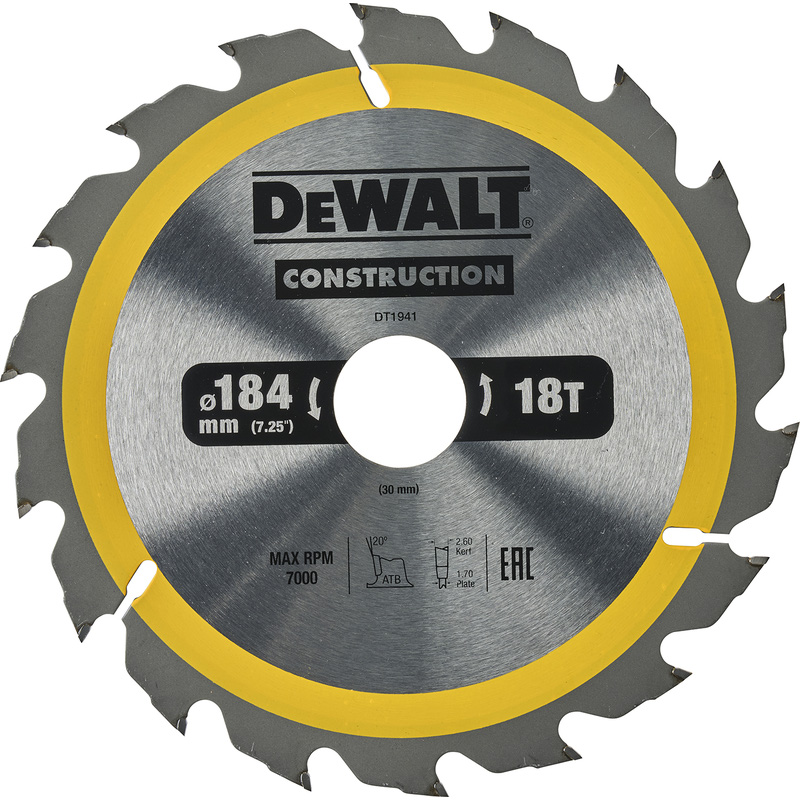 DeWALT Construction cirkelzaagblad 184x30mm 18T